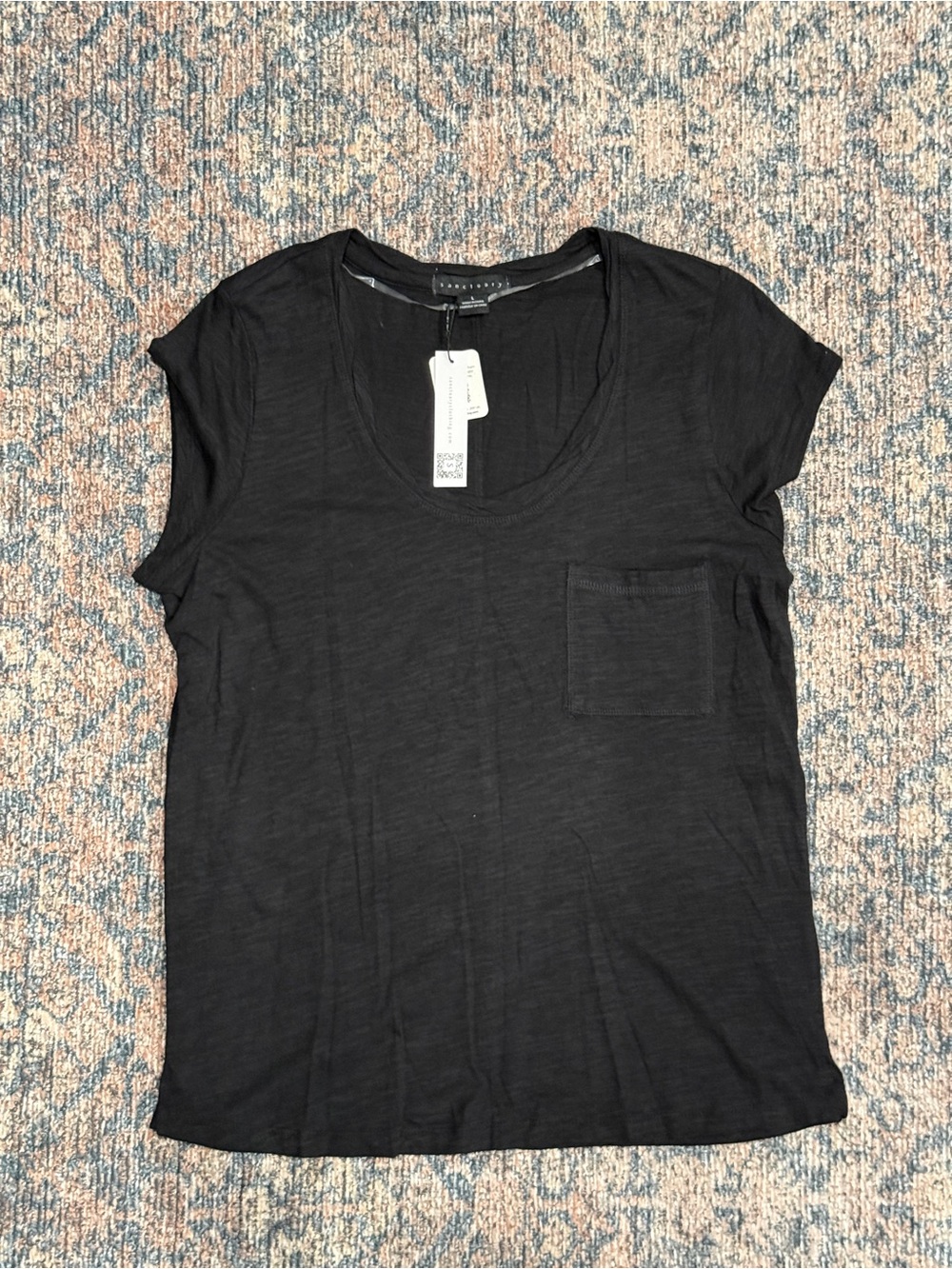 Sanctuary Black Scoop Neck Pocket Tee
